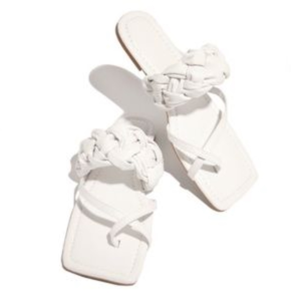 Braided Square Toe Sandals in White - Picture 2 of 6